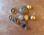 9 Vintage Metal Buttons. 2 Metal Button Covers. Assorted Designs. 50s 60s.