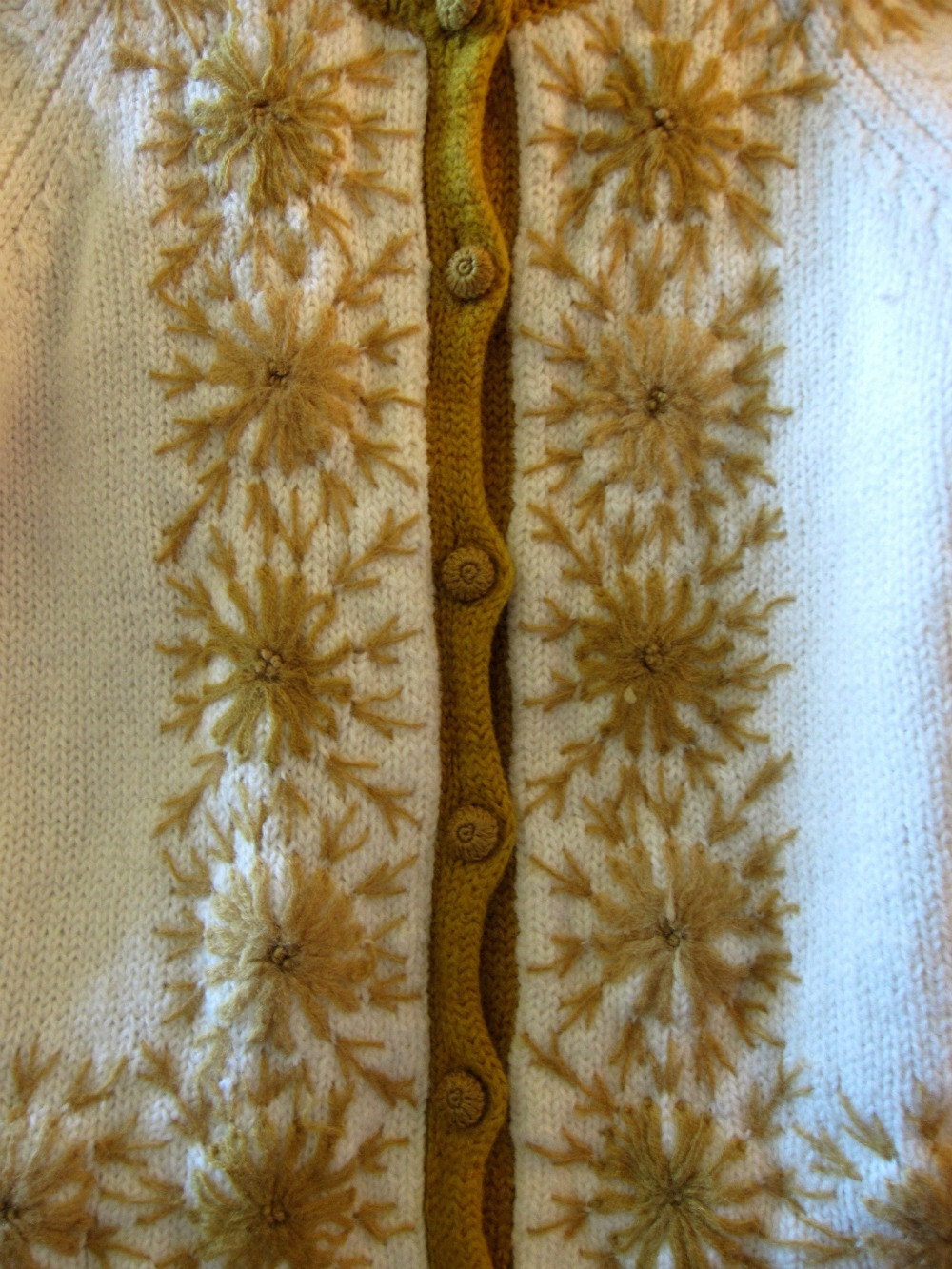Vintage 60s Cardigan Sweater Embroidered Harvest Gold Autumn Flowers