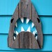 Upcycled Shark, made of recycled wood. JAWS, Great White, outdoor art