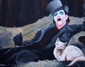 Marilyn Manson Original Acrylics Painting Reproduction Print Poster Wall Decor 11x14 Black and Dark with White Cat