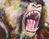 Unleashed Gorilla Portrait Expressionism Painting Original Poster Print 11x14