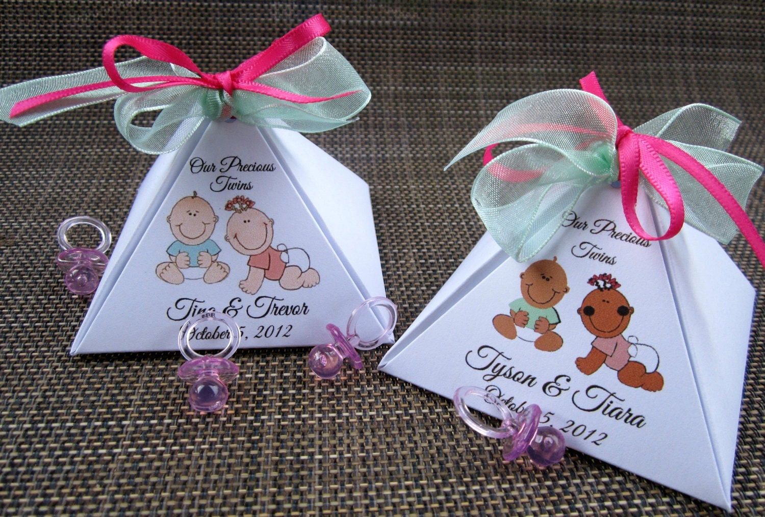 TWINS PERSONALIZED Pyramid Baby Shower Favor Box by KiddieKOVE