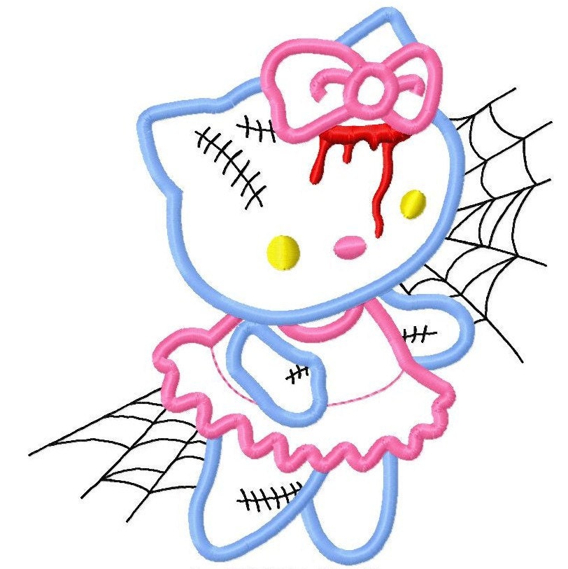Hello Zombie 2 Applique Embroidery Applique Design 5x7 6x10 Kitty Bow INSTANT DOWNLOAD