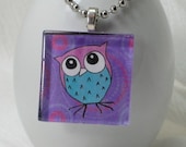 Glass Tile Pendant Necklace - Purple Owl - Innocinch