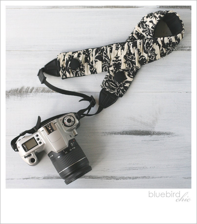 Ruched camera strap cover - elegant black