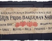 Pilgrim Pride Bakerman Shoppe Primitive Harvest Muslin Sign Wall Hanging