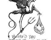 Diabetes Devil Stork - Pen & Ink Illustration