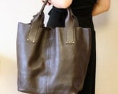 Supple Leather Large Tote Bag - Dark Brown