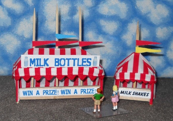 O Scale Carnival Game / Concession Tent Set- Milk Bottles