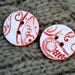 Red Ceramic Buttons Pair of Round Paisley leaves and flowers in Red and White