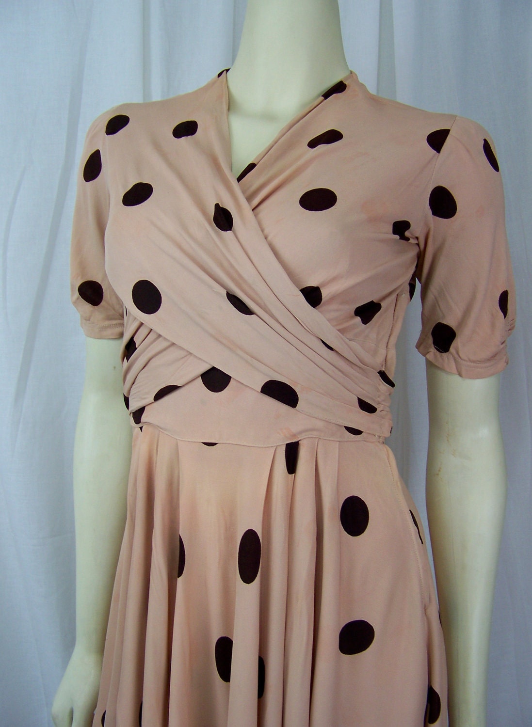 Vintage 1940s Polka Dot Nylon Wrap Dress By Momandpopcultureshop