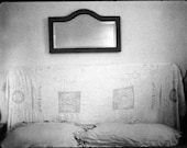 8" x 10" print of b & w polaroid photograph - vintage bed linens and mirror