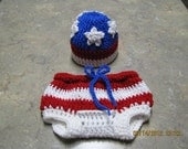 Patriotic hat & pant set crochet newborn size photo prop / costume