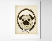 Personalized Pug Portrait 5x7 print, custom pet portrait art, dog illustration