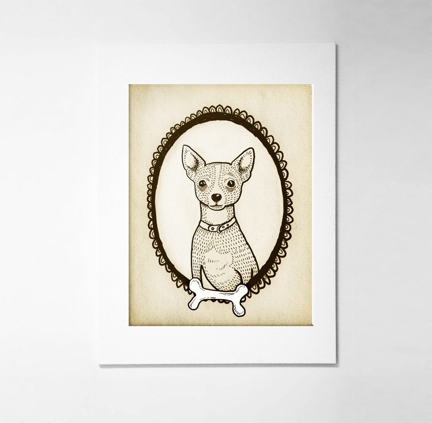 Personalized Chihuahua Portrait 5x7 print, pet art, customizable dog art, dog illustration
