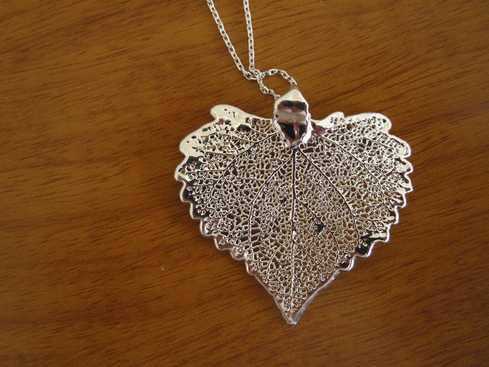 Half Price SALE // Real Cottonwood Leaf Preserved in Silver Necklace