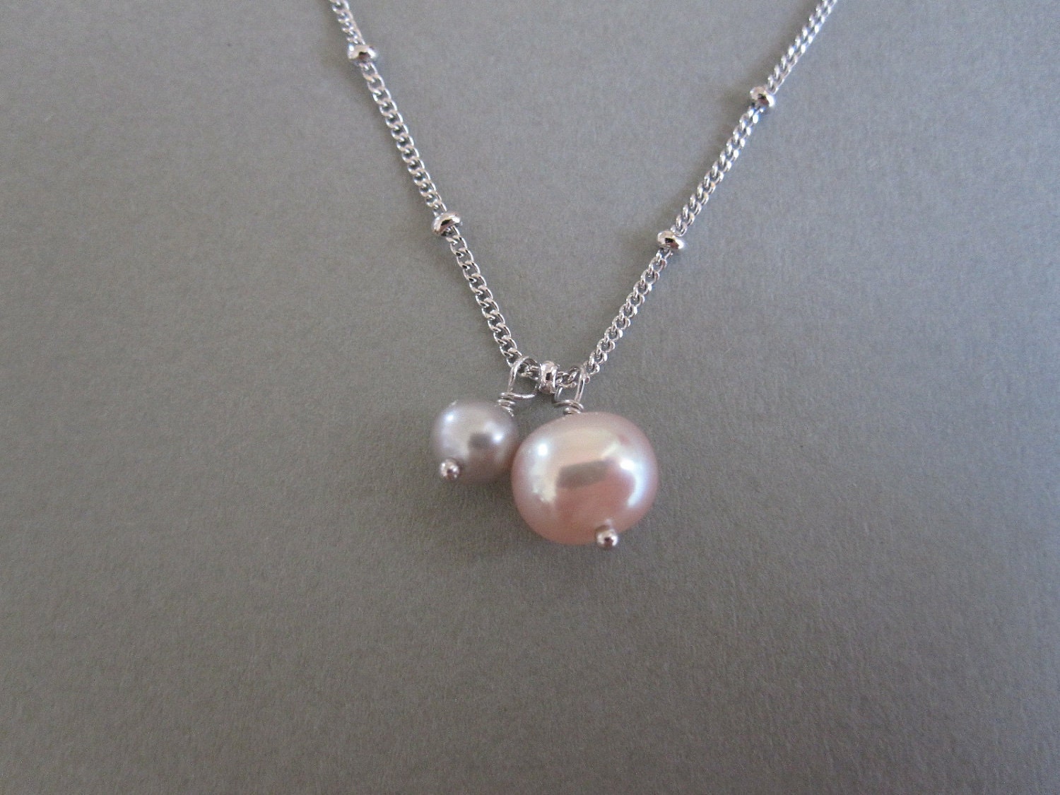 Pink & Silver Gray Fresh Water Pearls Necklace