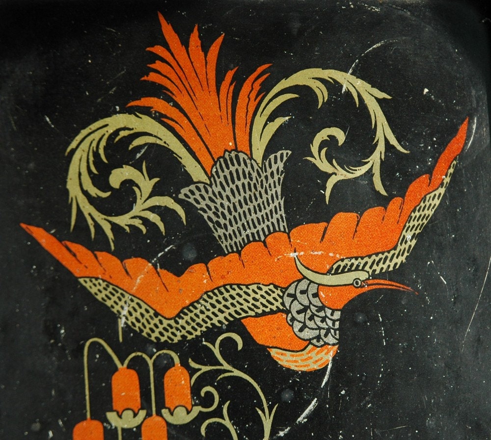 1910's Art Nouveau Art Deco Tin Tray Phoenix Bird and Bellflower Motif