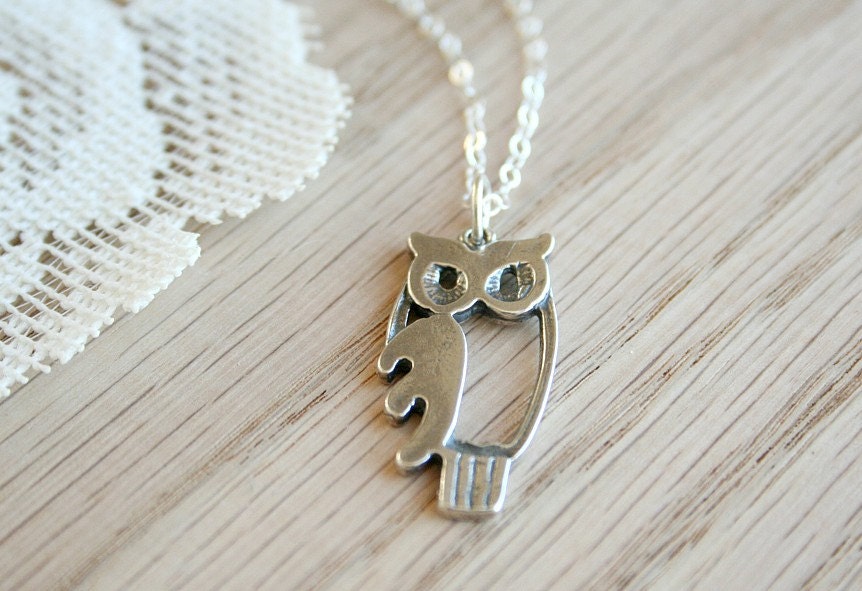 The Curious Owl Necklace -  Sterling Silver Simple Pendant  Jewelry