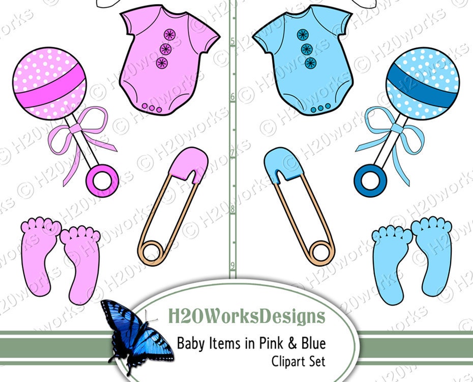 Baby Items Clipart Set on 8.5x11 Sheet Pink by H20worksDesigns