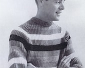 PDF of Mens Raglan Striped Sweater Knitting Pattern, 1950s