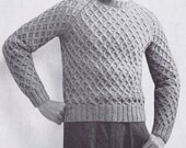 Men's Raglan Crew Neck Cabled Pullover Vintage Knitting Pattern PDF, c. 1959