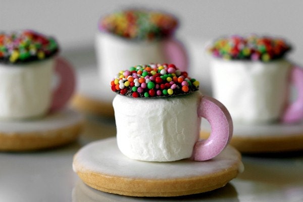 Food Photography 8 x 12 Print. Confectionery Cups and Saucers, Biscuits, Marshmallows, White, Pink, Still Life, Sweets