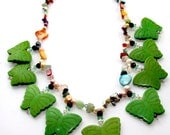 Necklace 22"  Freshwater Pearl Green Turquoise Butterfly Crystal Gemstone Beads Knotted