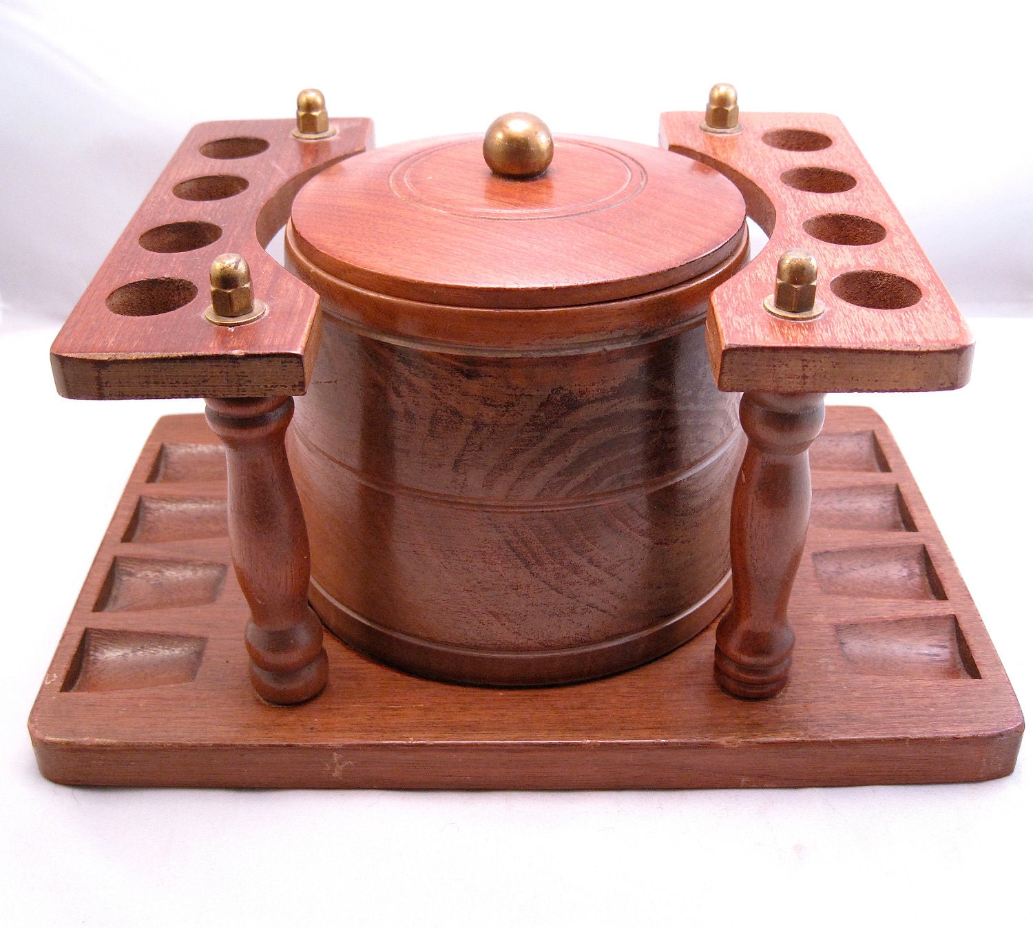 Vintage Walnut Tobacco Pipe Rack & Humidor Jar by GalloGrotte