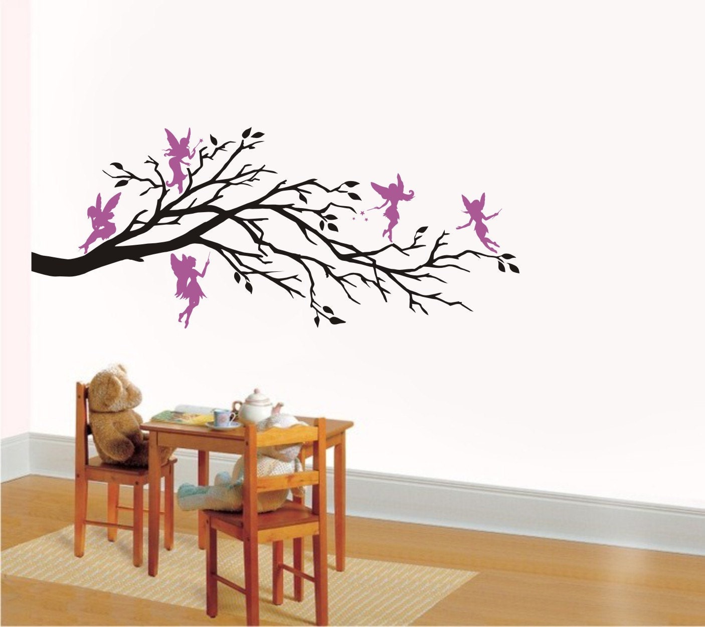 Wall Art Vinyl Decal Fantasy FIVE FAIRIES And BRANCH, Nursery ,Kids Room