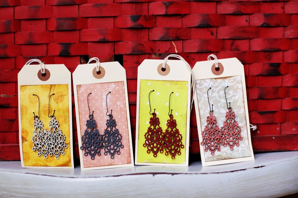 The LOUISA - BEAUTIFUL Dangle FIligree Earrings - CHOOSE Your Own Color- Great for Gift or for Yourself