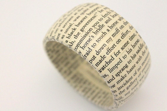 Jane Eyre book bracelet - wood and repurposed vintage text bangle