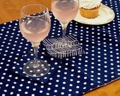 Table Runner in Navy Dot - 72" dining room table linens blue polka dot classy party washable elegant