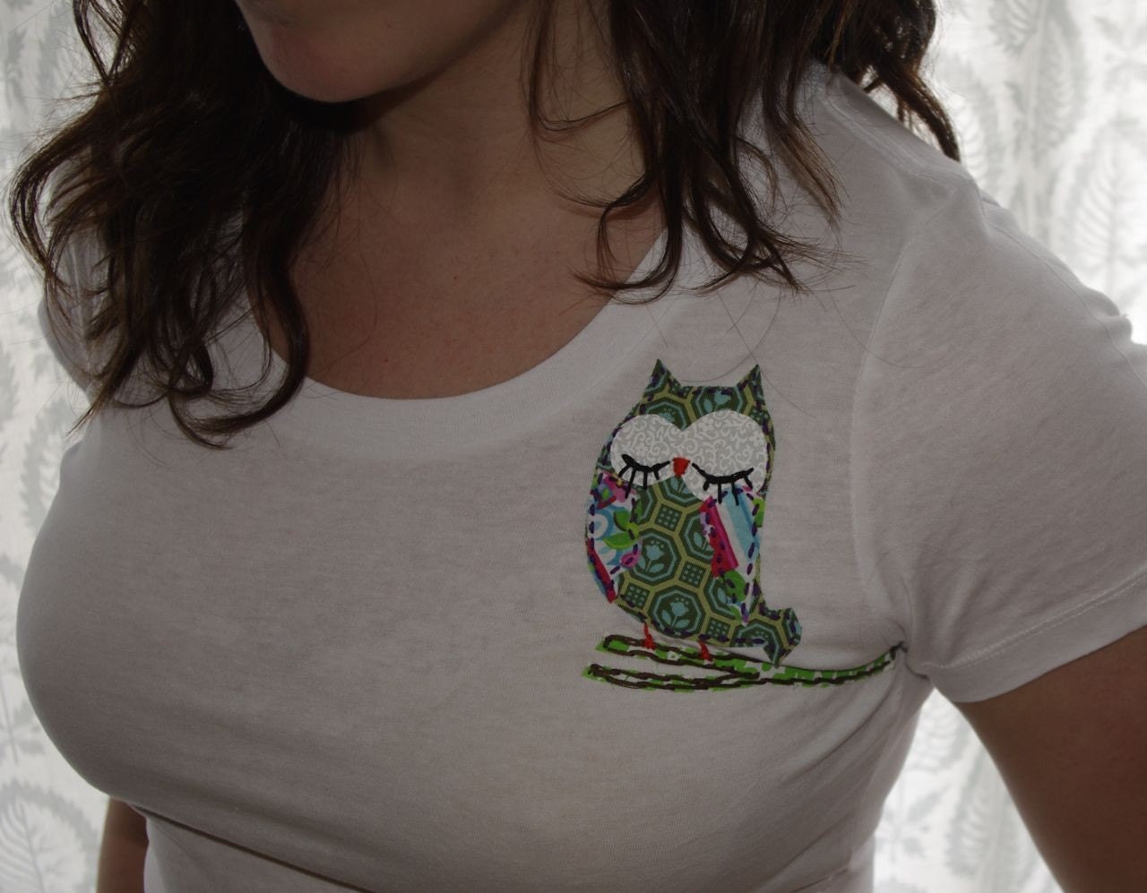 Custom Hand Stitched Owl T-shirt (You choose color & Size)