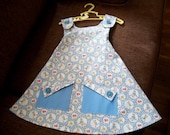 Vintage inspired Blue Summer Sun Dress, pinafore, with pockets, size 2/2T