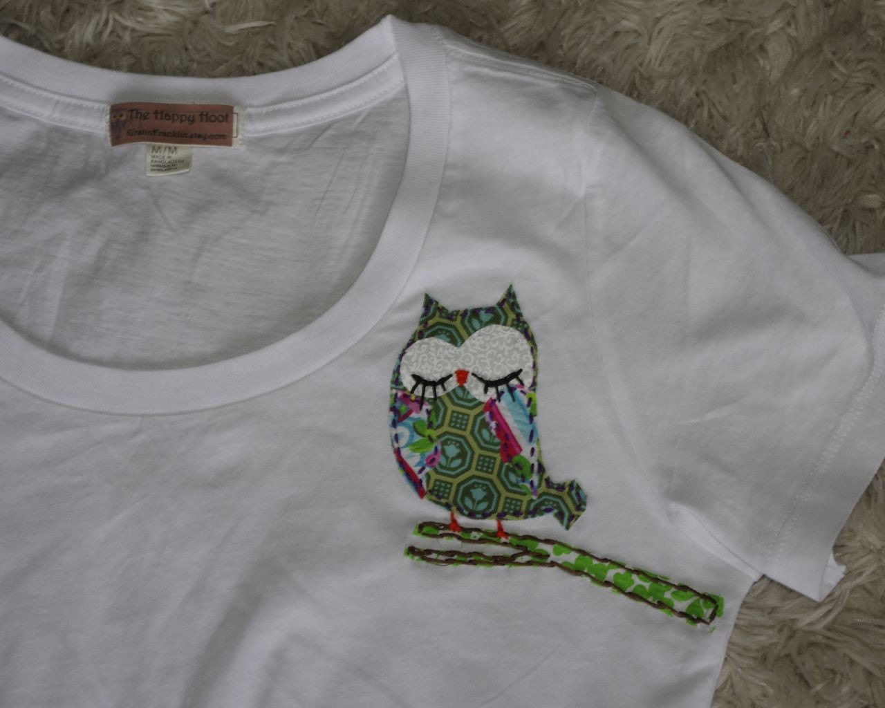 Custom Hand Stitched Owl T-shirt (You choose color & Size)