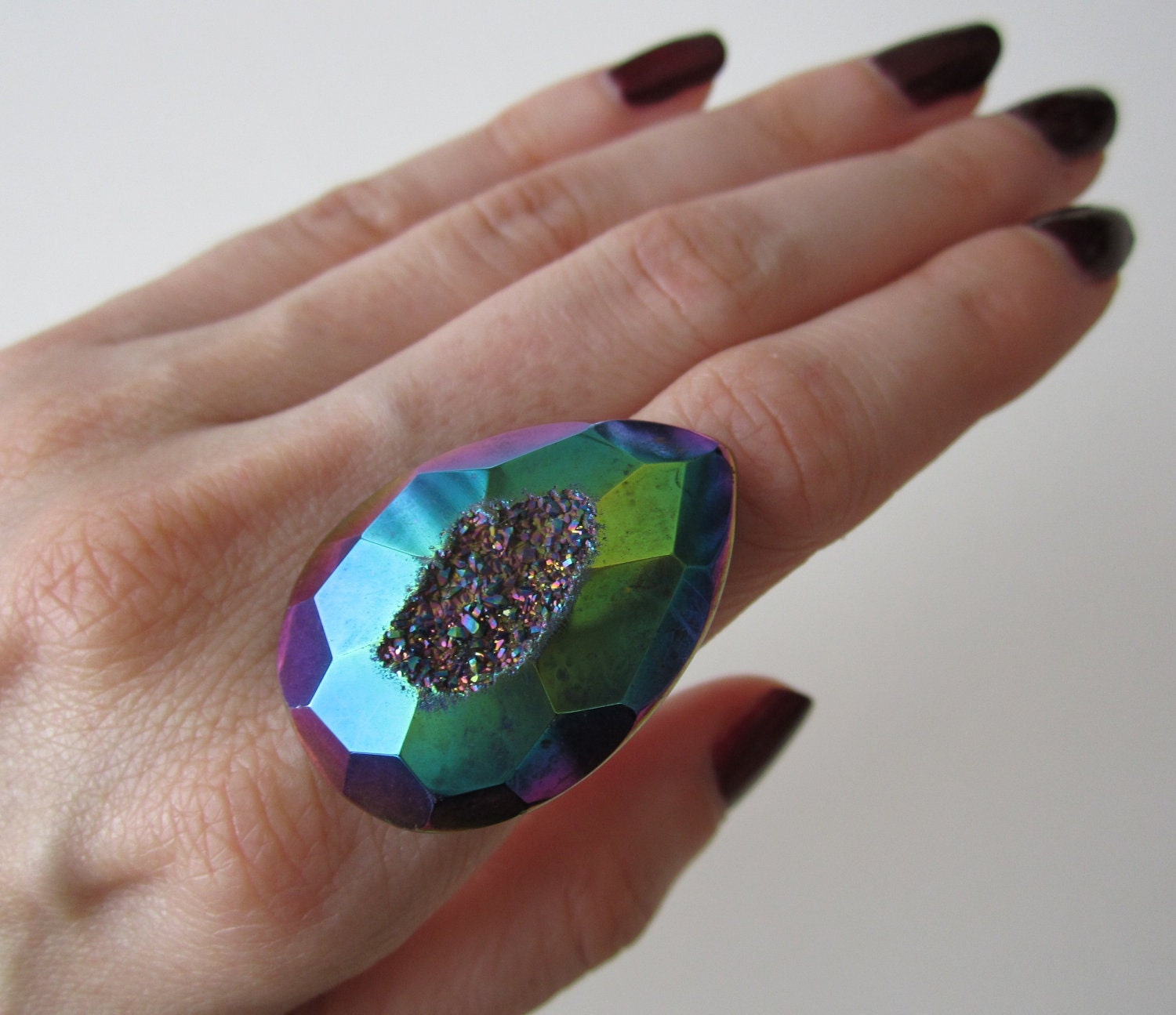 BLACK FRIDAY. Druzy Ring. Agate Ring. Titanium Druzy Ring. Drusy Ring. Rainbow Ring.