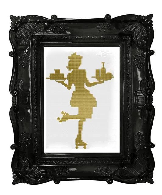 50s Waitress on rollerskates car hop cross stitch pattern pdf