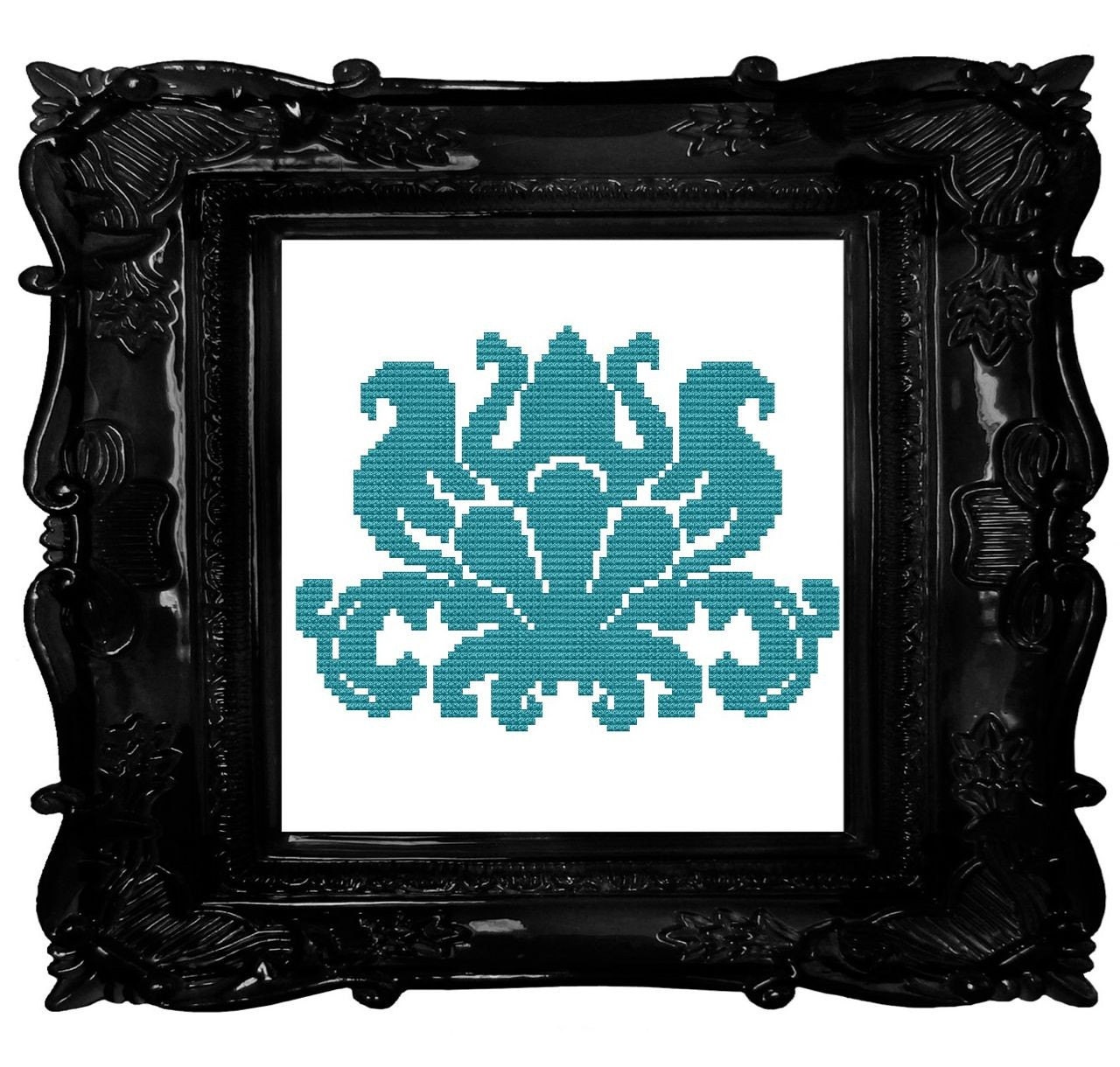 Damask electric blue cross stitch pattern