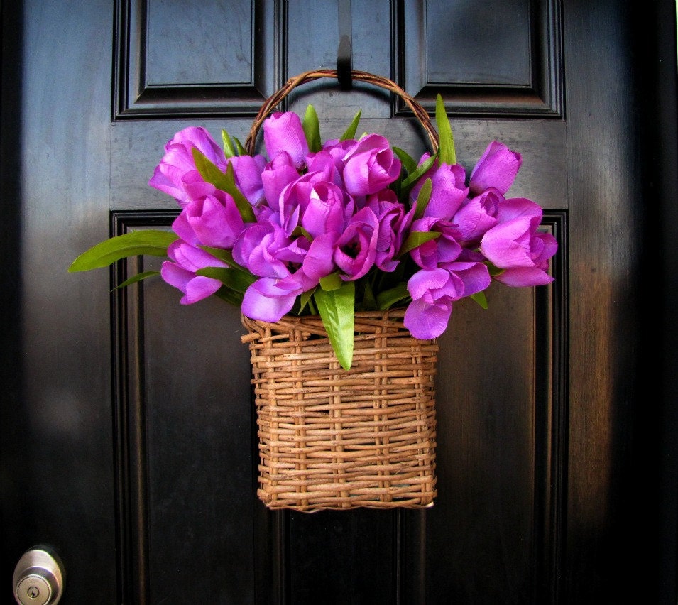 Basket Full of Tulips Front Door Spring by TheWrightWreath