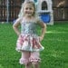 Boutique style halter tie top ruffles Riley Blake vintage look fabrics sizes 18m - 8 girls peach, cream, turquoise