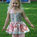 Boutique style halter tie top ruffles Riley Blake vintage look fabrics sizes 18m - 8 girls peach, cream, turquoise