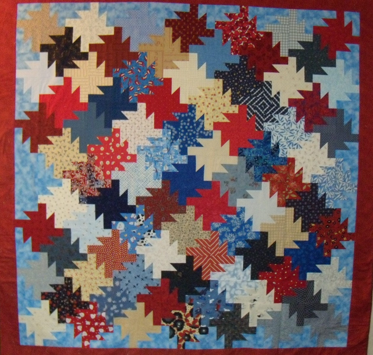 Red White and Blue Tesselated Star Quilt Top