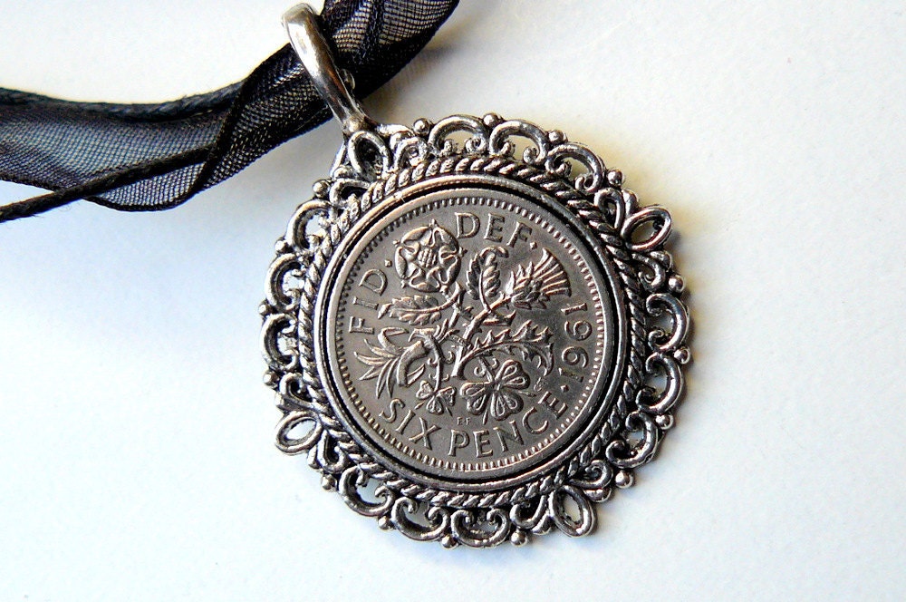 Silver Pendant 50th Birthday 1962 Vintage Sixpence Steampunk Silver Jewelry by pennyfarthingdesigns on Etsy