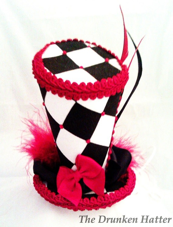 Black White and Red Checkered Mini Top Hat by