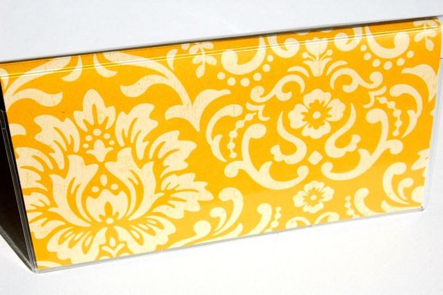 CHECKBOOK COVER - Yellow and Cream Damask