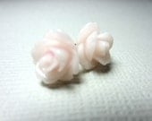 Earrings Sterling Silver Flowers Rose Pink Blush Cabochon
