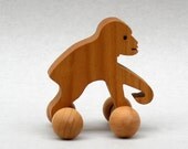 Monkey on Wheels Chinpanzee Animal Toy for Kids Party Favor in Wood for Boys and Girls Stocking Stuffers