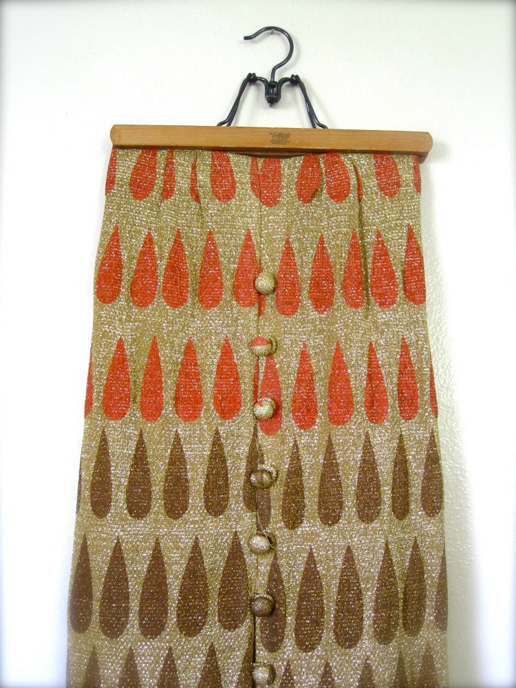 Vintage Maxi Skirt // 60s Metallic Drops Party Skirt