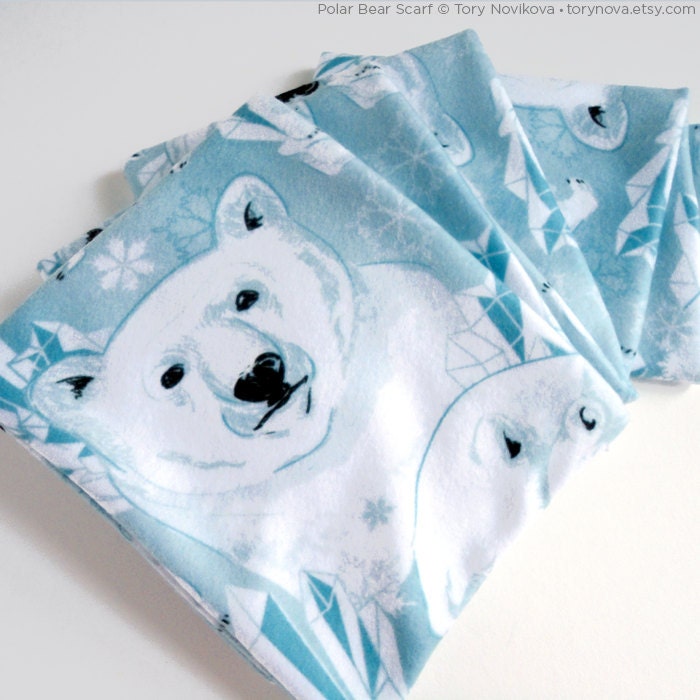 Baby Blue Arctic Polar Bear Warm Fleece Scarf